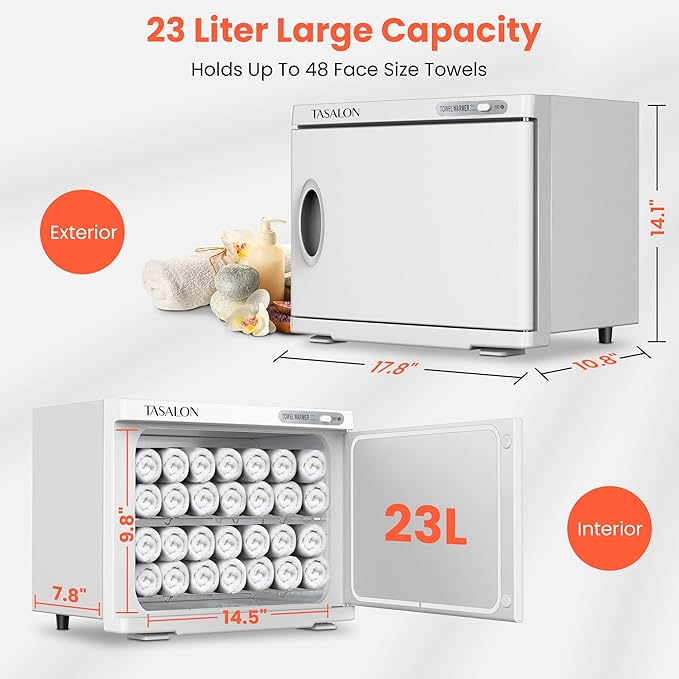 TASALON Professional Hot Towel Warmer Cabinet, 23L Large Capacity, Use for Facial Spa, Hair Beauty, Salon Equipment and Home, Perfect Temperature for Towel Warmer, Fits up to 72 Small Towels - White