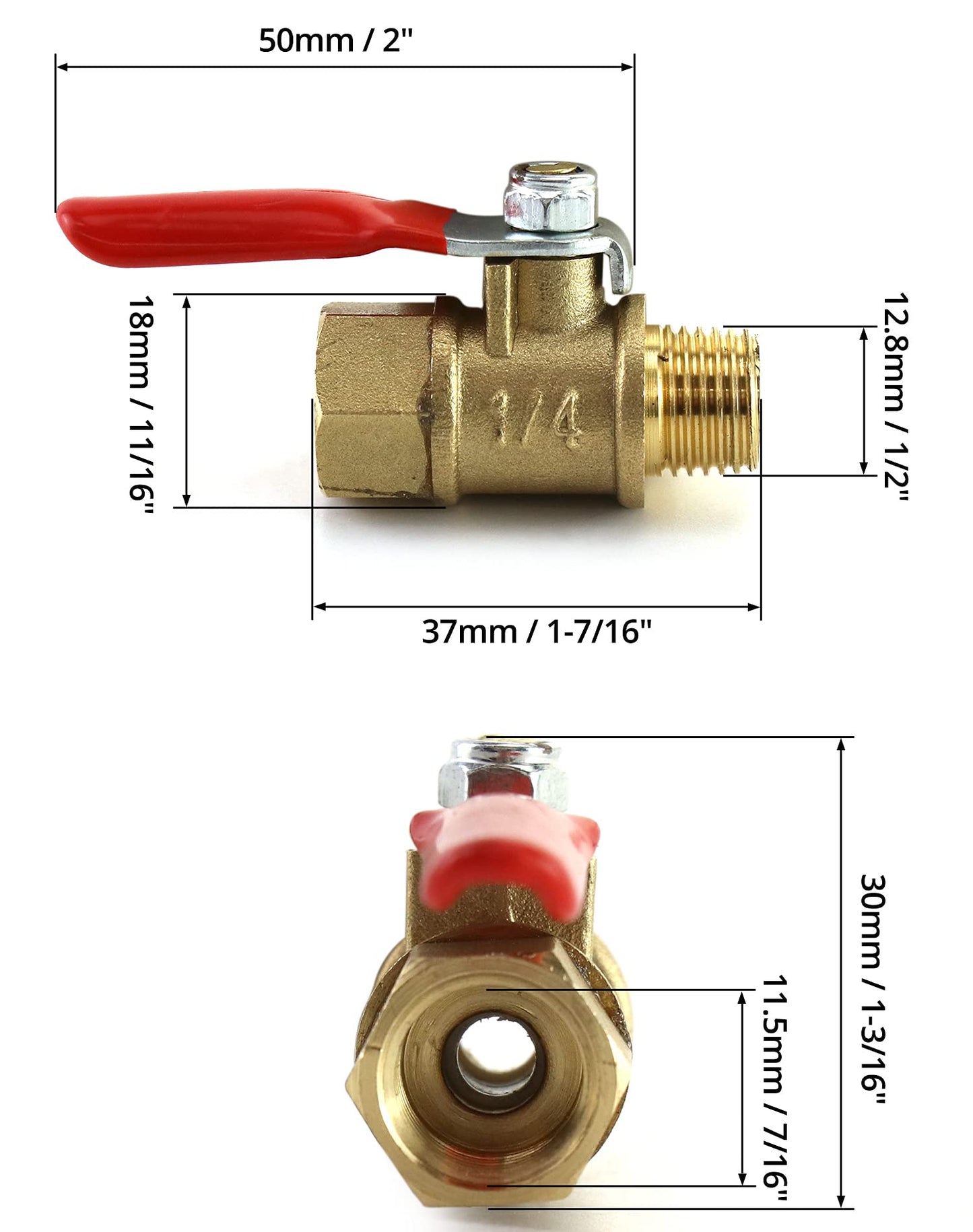 QWORK Ball Valve, 3 Pcs 1/4" Heavy Duty Brass Ball Valve Shut Off Switch, 1/4" Male x Female NPT Thread Pipe Fitting Air Compressor Shut Off Valve