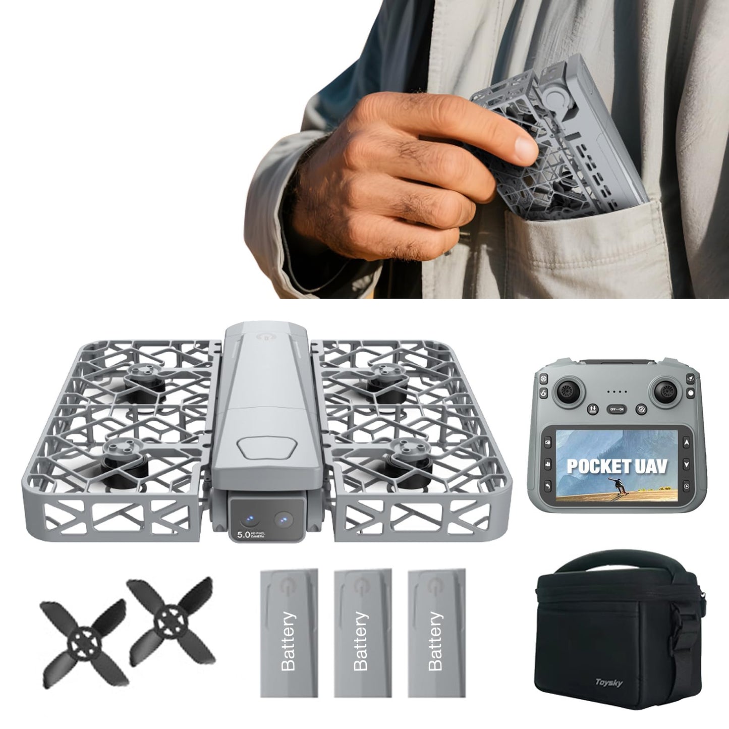 Drone with Camera 4k,HD Drones for Adults,Pocket - Sized Drone with Optical Flow Positioning, Foldable Design & HD Camera (3 batteries)