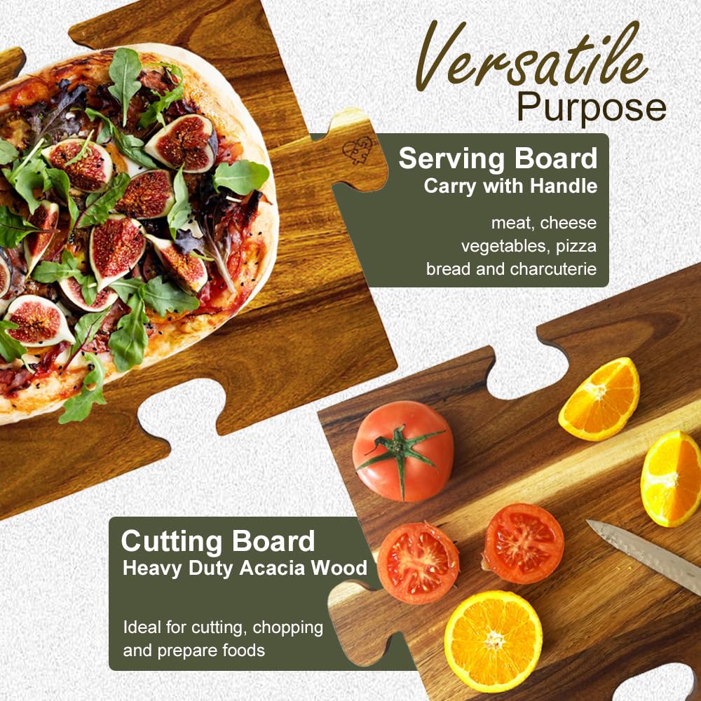Large Charcuterie Board Set - 3 Pieces with Knife Set, Premium Acacia Wood Cheese Boards, Heart Shaped Serving Tray with Gift Box, House Warming Gifts New Home, Wedding & Bridal Shower Gift
