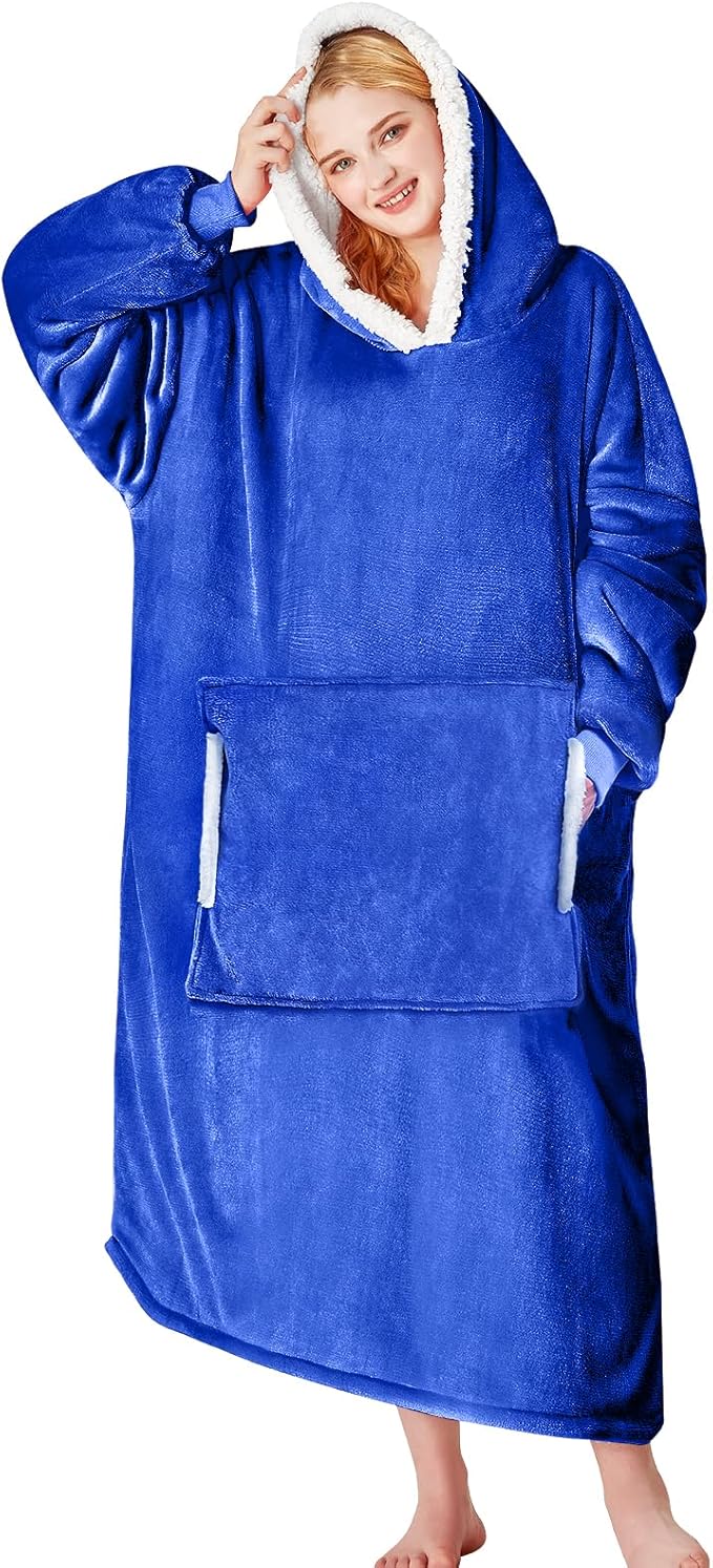 yescool Wearable Blanket Hoodie, Flannel Sherpa Fleece Blanket Sweatshirt for Adults Women Men,One Size Fits All