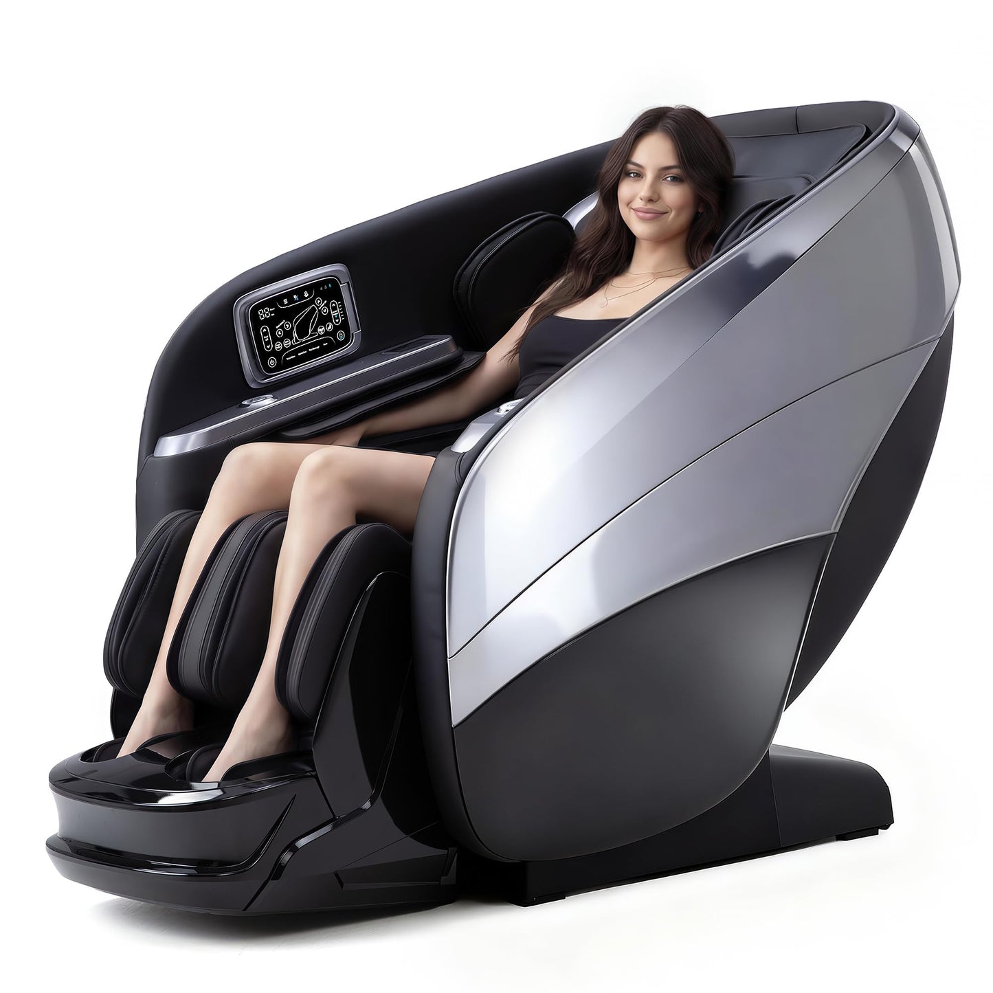 Reexinfty 4D Massage Chair Zero Gravity Full Body SL Rail Massage Chair with 20 Auto Programs Built-in Aroma System (Black)