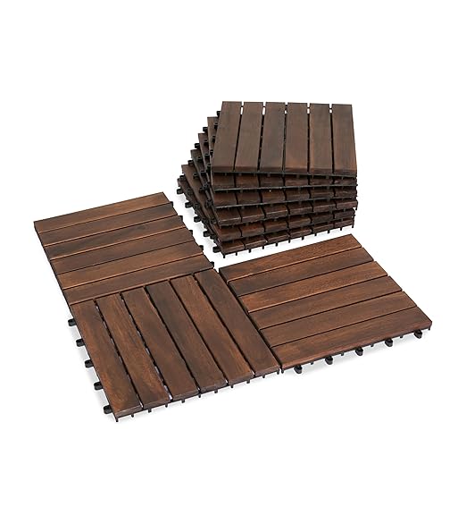 VICTORY RELAX Acacia Wood Decking Tiles 9PCS - Easy Snap Interlocking Deck Tiles for Patio Poolside Balcony Decor - All Weather Waterproof Flooring for Indoor & Outdoor (Round Joints)