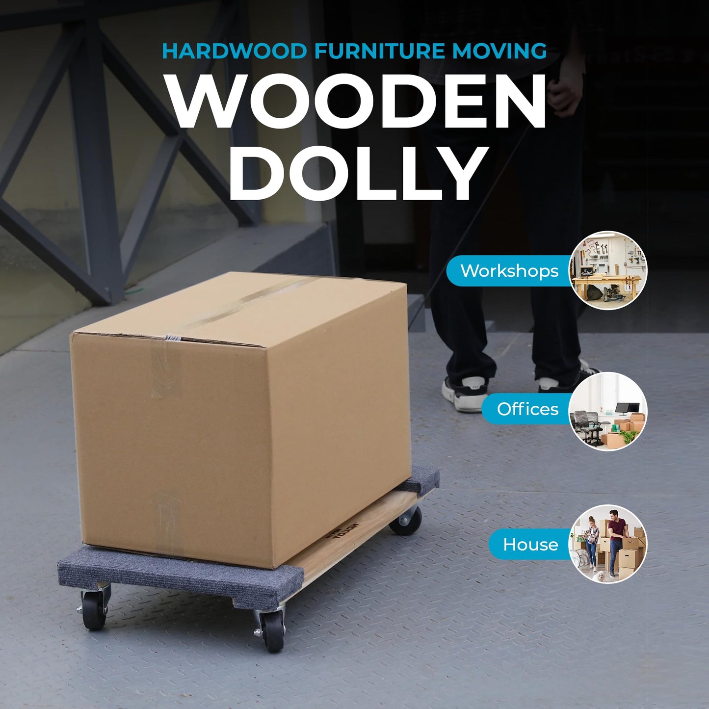 SIMPLI-MAGIC 79545 30 in. x 18 in. Hardwood Furniture Moving Dolly 1,320 lbs. Capacity – 4 Swivel Wheels Heavy-Duty Furniture Dollies, 2 Pack