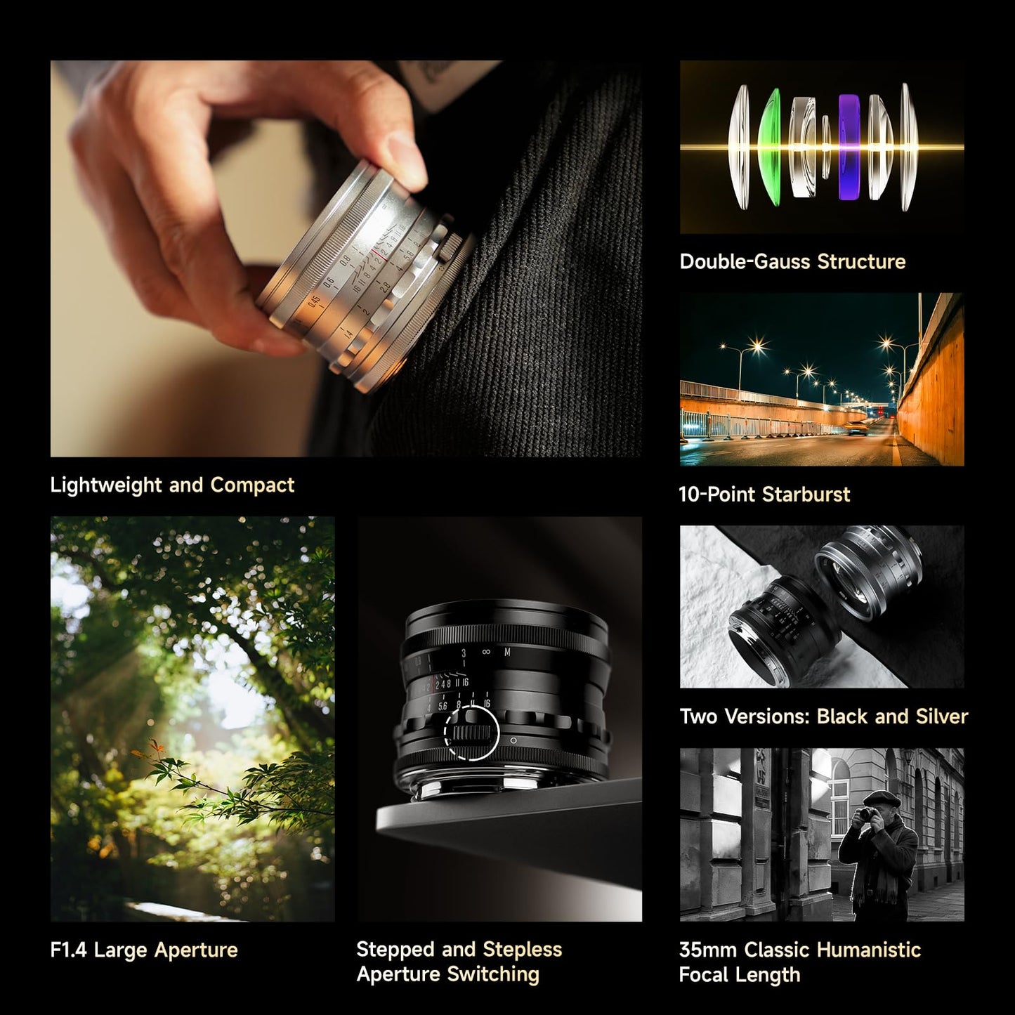 Brightin Star MF 35mm F1.4 Full-Frame Lens for Sony E Mount Mirrorless Cameras，f/1.4 Large Aperture Manual Focus Prime Lens Fit for A7III A7RIII A7SII A7II a6500 a6400 a6300 （Black）