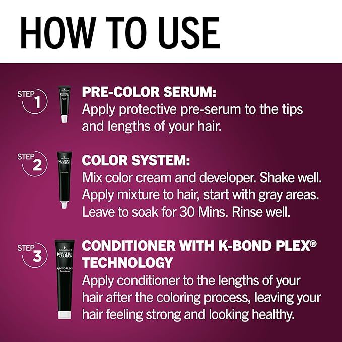 Schwarzkopf Keratin Permanent Hair Dye Cream, 4.8 Rich Bordeaux, Professional Quality Color for Up to 100% Gray Coverage, Bond Enforcing System