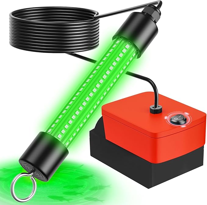 Underwater Fishing Light Compatible for Milwaukee 18V Battery, IP68 Waterproof Green Fishing Light, 1300 Lumens Fish Attra...