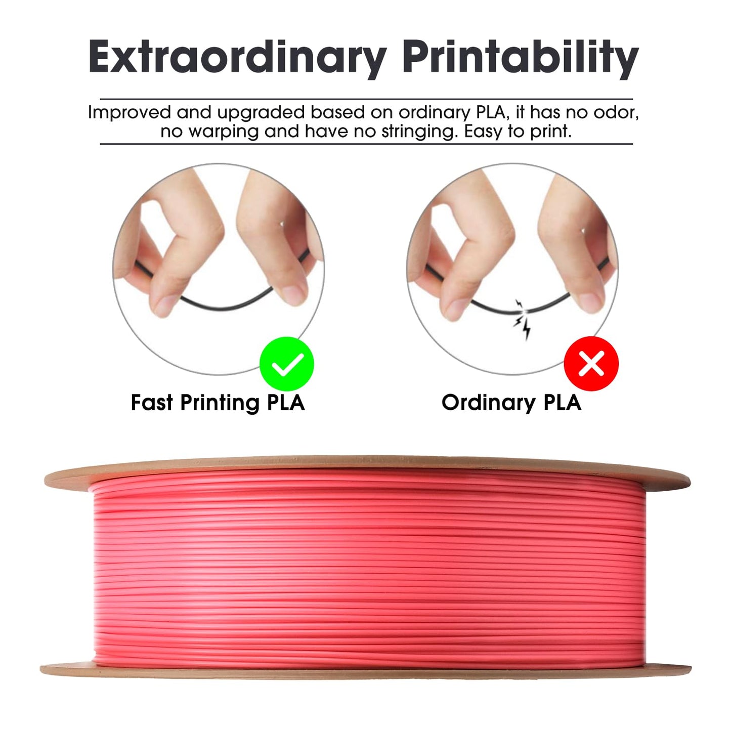 eSUN PLA Basic Filament 1.75mm, 3D Printer Filament High Speed PLA for Fast Printing, 1KG Spool (2.2 LBS) 3D Printing Filament for High Speed 3D Printers, Pink