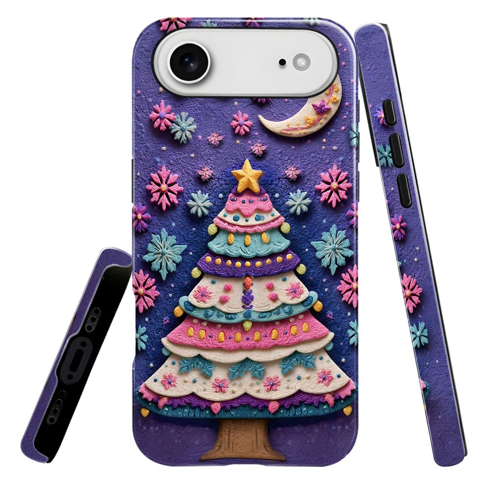 Case for iPhone 17 Air,Christmas Tree Purple Snowflakes Moon Phone Case Slim Silicone Shockproof Cover for Girls Women(Glossy &