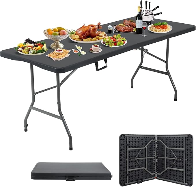 HKLGorg Folding Table, Heavy Duty Plastic Folding Utility Table Indoor Outdoor, Party Dining Table Easy to Assemble with L...