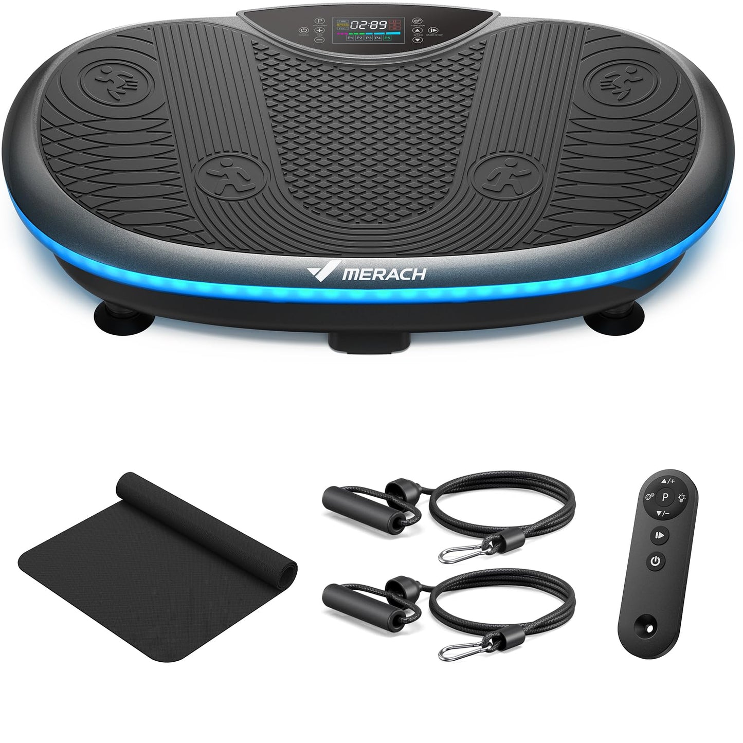 MERACH Vibration Plate Exercise Machine, 4D Whole Body Workout Vibrating Platform for Lymphatic Drainage Weight Loss Muscle Activation, Home Fitness Equipment with Bluetooth Light Pull Cord (Black)