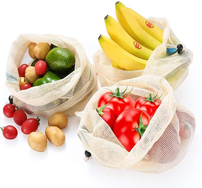 Reusable Organic Cotton Mesh Produce Bags Washable Reusable Grocery Bags Heavy Duty Bag Mesh Bags for Shopping, Vegetables & Fruits (6 Sizes (2L+2M+2S))