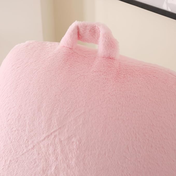 PAJEO Reading Pillow for Sitting in Bed, Large Backrest Reading Pillow with Arm Rest,Back-Rest Support Cushion for Sit Up on Couch, Sofa, and Floor, Dorm Essentials (Pink Faux Fur, Standard(17"))