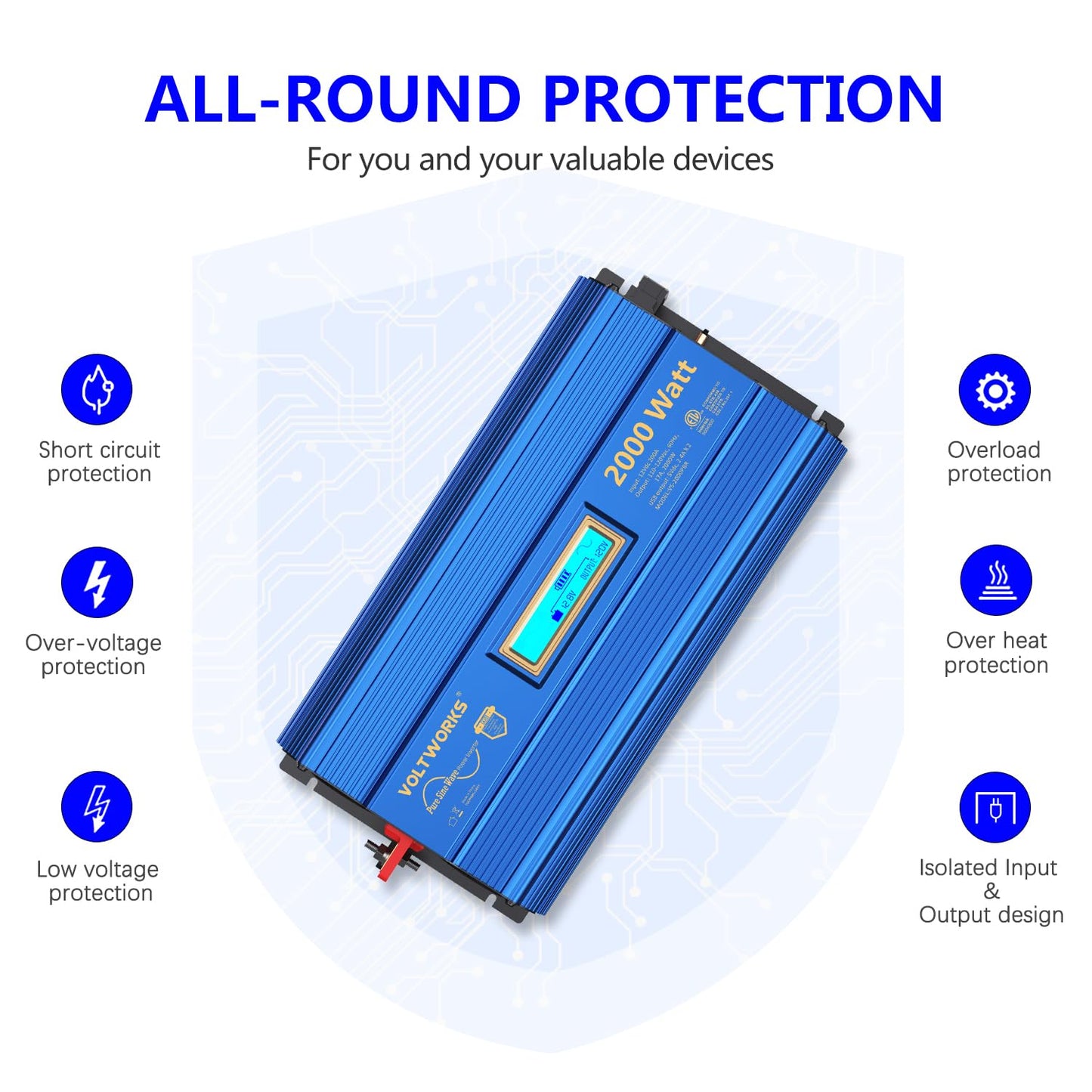 2000Watt Pure Sine Wave Power Inverter 12V Dc To 110V 120V Ac Etl Ul458 Compatible With Lithium Battery Starlink For Off-Grid So