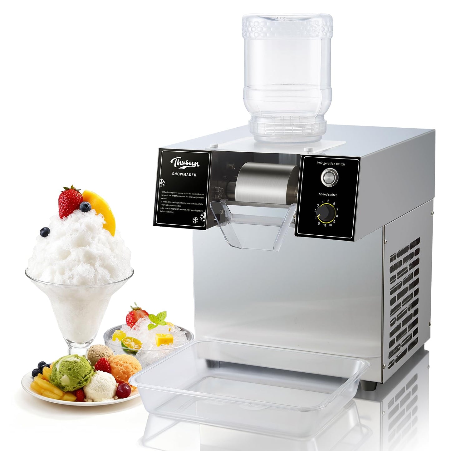 THXSUN Snowflake Ice Machine, THXSUN 360W Commercial Shaved Ice Maker, 140lbs/24H Rapid Cooling Snowflake Ice Machine, Food-Grade Stainless Steel Snow Ice Maker for Restaurant, Café, Bar, Party