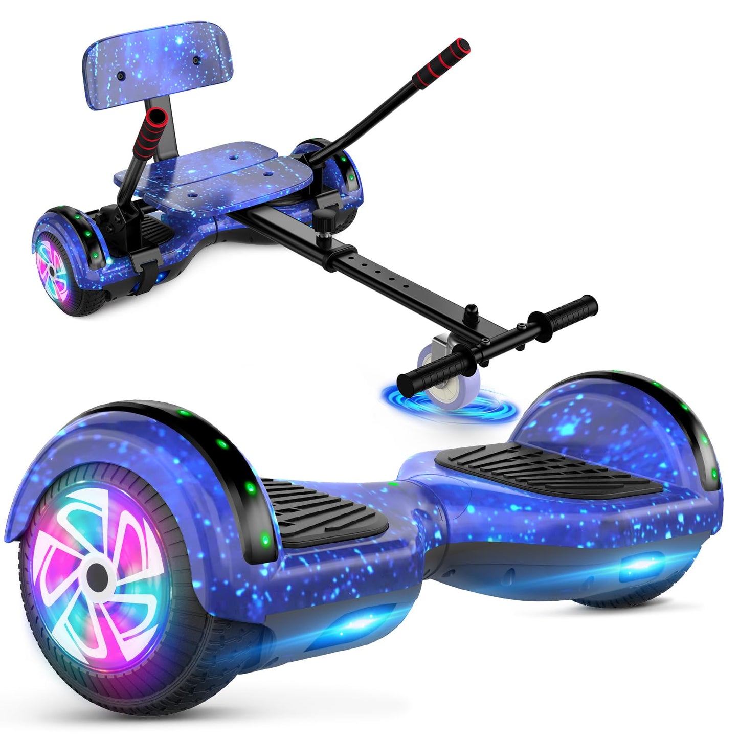 Scooter with Seat Attachment for Kids Adults, 6.5'' 8.5''Balancing Scooter with Bluetooth Speakers & Colorful LED Light with kart