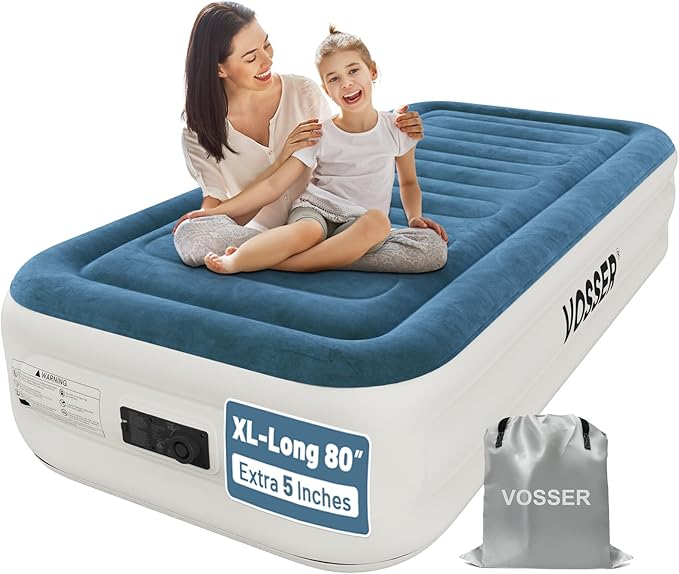 VOSSER Twin Air Mattress with Built-in Pump,Fast & Easy Inflation/Deflation Inflatable Mattress, Foldable Blow Up Mattress with Storage Bag, Inflatable Bed for Home, Camping & Guests