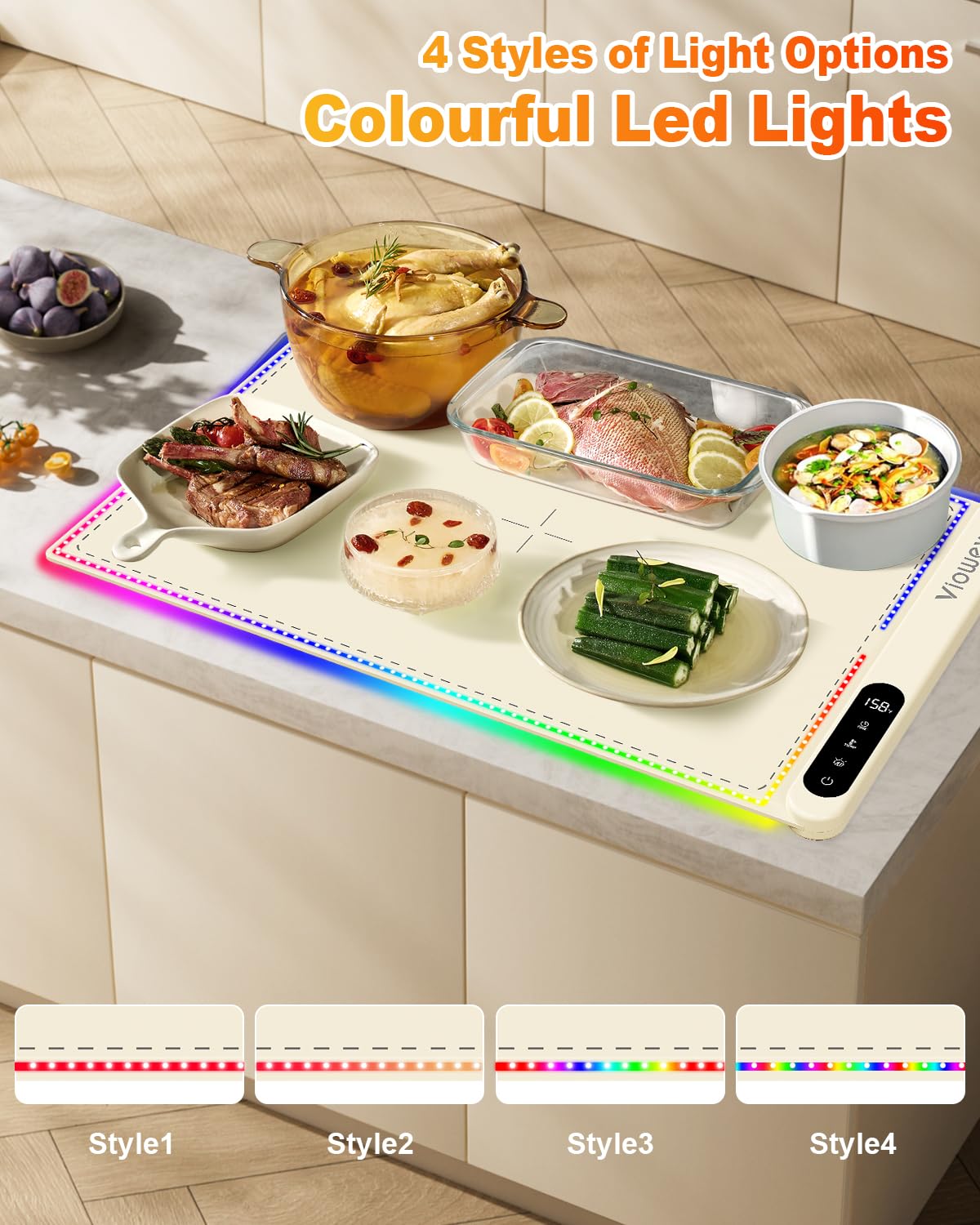 Food Warming Mat with Light, Electric Warming Tray with 6 Temperature Settings and 6 Hours Timer, Upgrade High-tech Graphene Heating Film, Versatile Food Warmer for Parties, Buffets, and Home Use