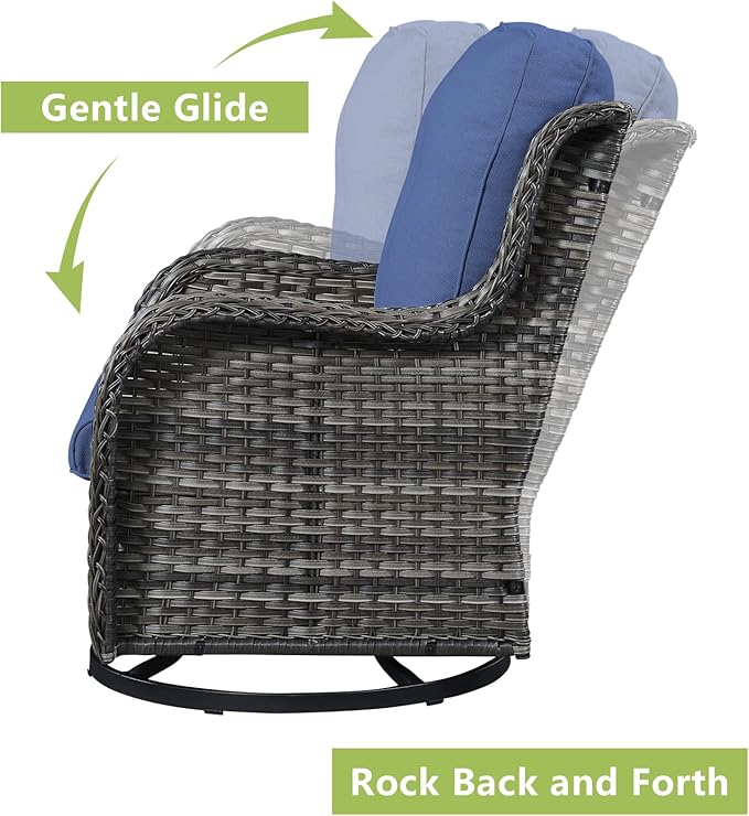 Patio Furniture Swivel Chairs Set - 6 Piece Wicker Rattan Outdoor Sectional Conversation Sets with 2 Swivel Rocking Chairs,2 Ottomans,1 Loveseat and 1 Coffee Table for Porch Deck(Mixed Grey/Blue)