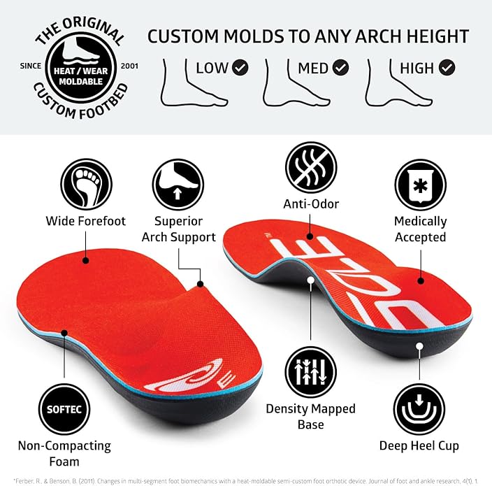 SOLE Active Medium Insoles - Custom Moldable Orthotic Support for Any Arch Type, Plantar Fasciitis Relief - Multiple Sizes
