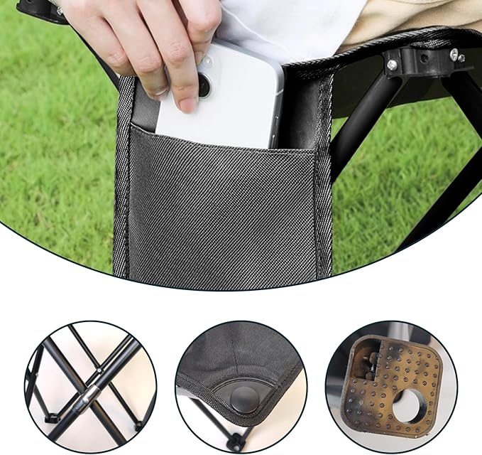 ZHIYUEJING Folding Camping Footrest, 13-Inch Camping Stool with Carrying Pouch and Side Pockets for Picnic, Beach, Fishing, Hiking, Black
