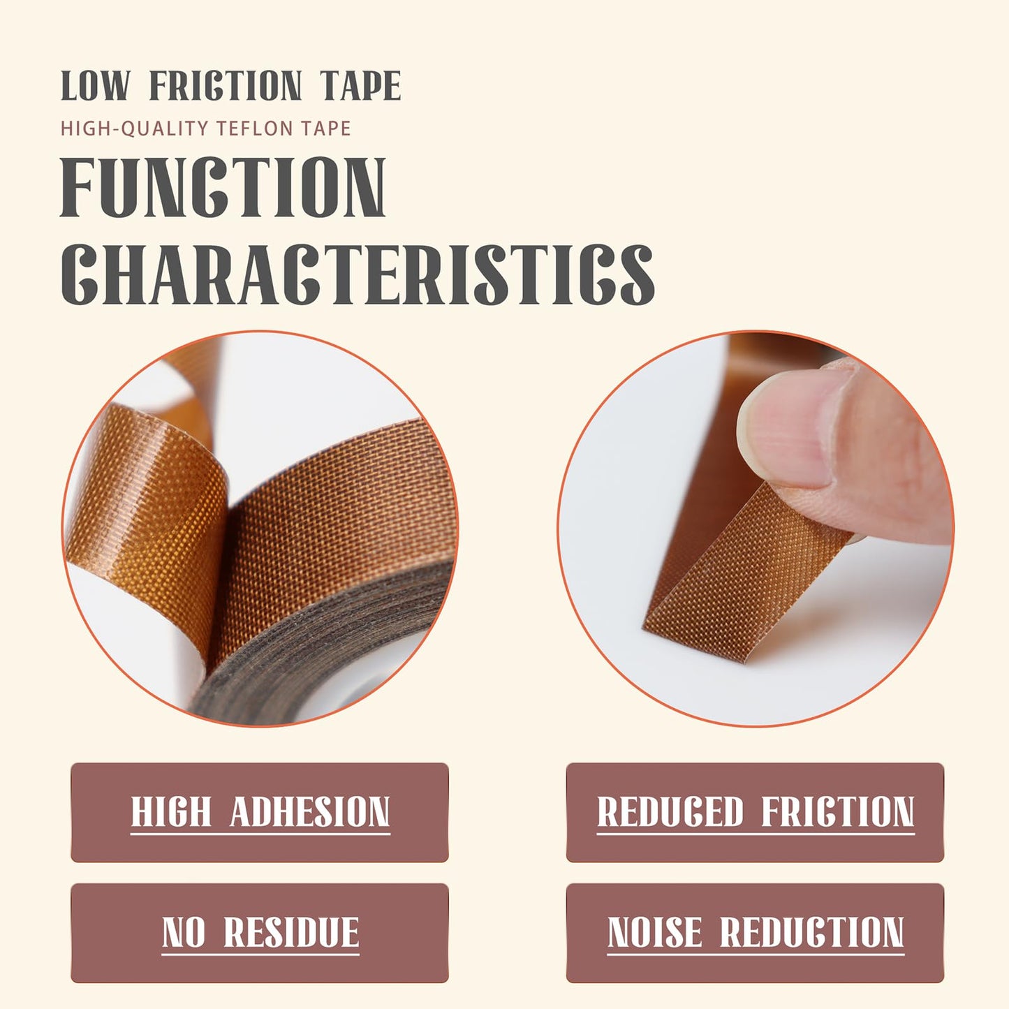 MEBMIK 2 Rolls 1/2 Inch x 33 Feet Low Friction Drawer Slide Tape - Squeak Resistant, Abrasion Resistant Surface Protection Tape for Wood, Cabinet, Curtain, Furniture,Brown