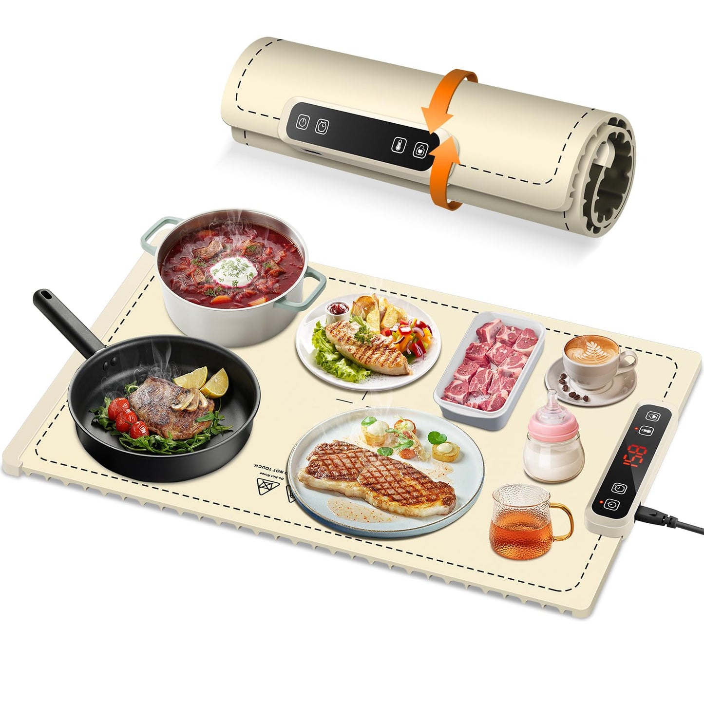 VIPDIGI Food Warming Mat, Electric Warming Tray, Silicone Fast Heating Warmer Pad, 6 Temp Adjustable, Timer & Safety Lock, Auto Shut-Off for Countertops Buffets Party (White)