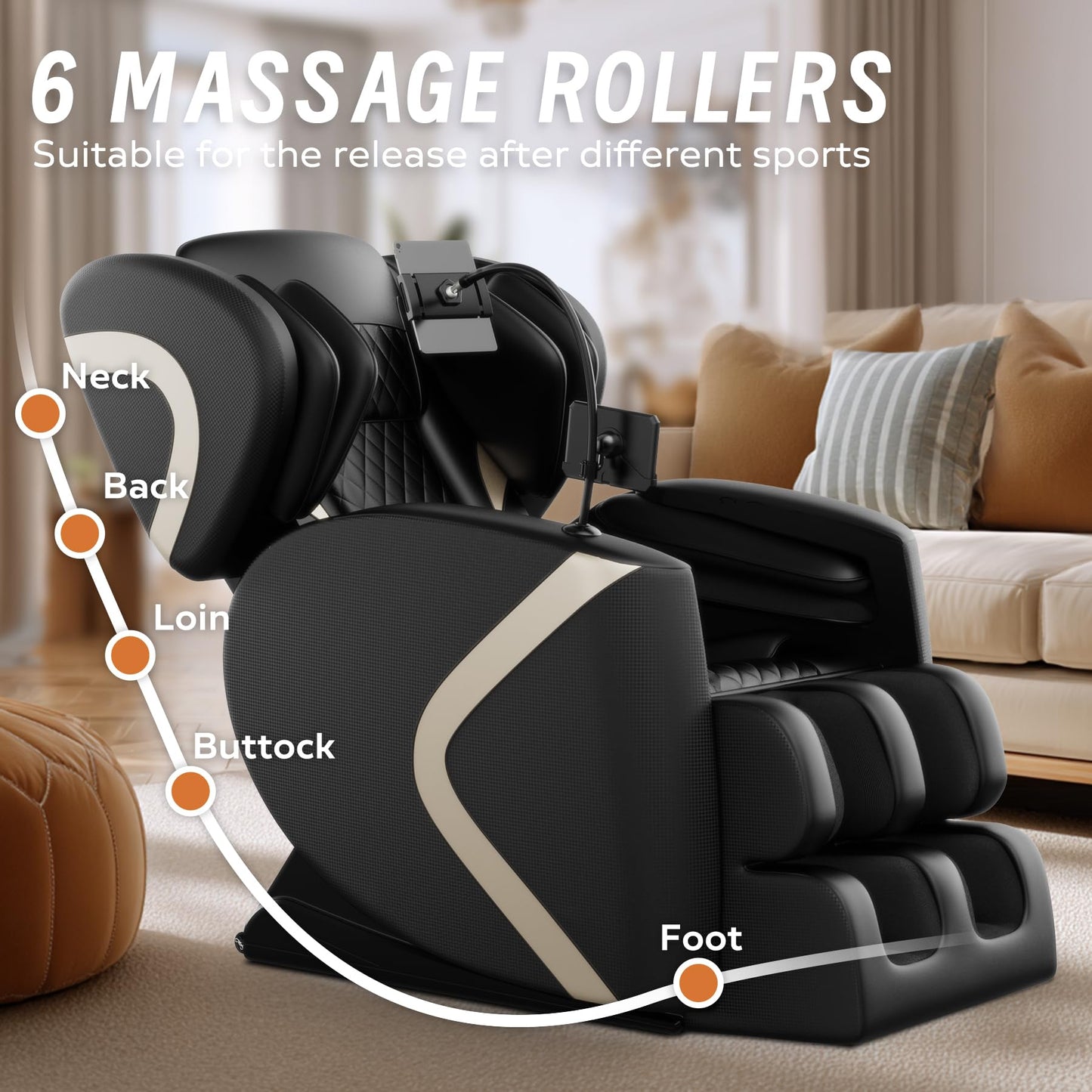 Full Body Massage Chair Recliner with Zero Gravity, Air Pressure Compression System, Heated Waist and Legs, Adjustable Footrest, Automatic Modes, Easy Setup Relaxation Seating for Home Office, Black