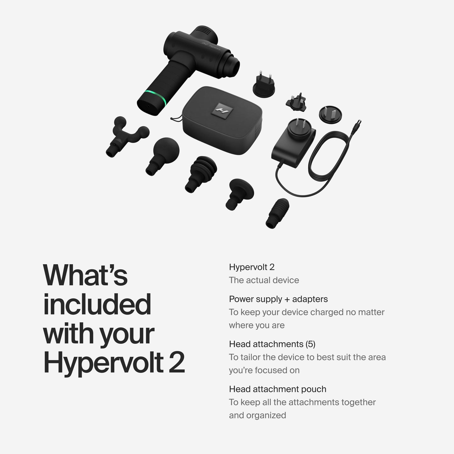 Hyperice Hypervolt 2 Black - Featuring Quiet Glide Technology - Handheld Percussion Massage Gun | 3 Speeds, 5 Interchangeable Heads | Helps Relieve Sore Muscles and Stiffness