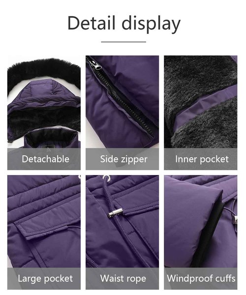 MOERDENG Women's Long Winter Puffer Coat Waterproof Warm Maxi Down Jacket Faux Fur Removable Hood Parka