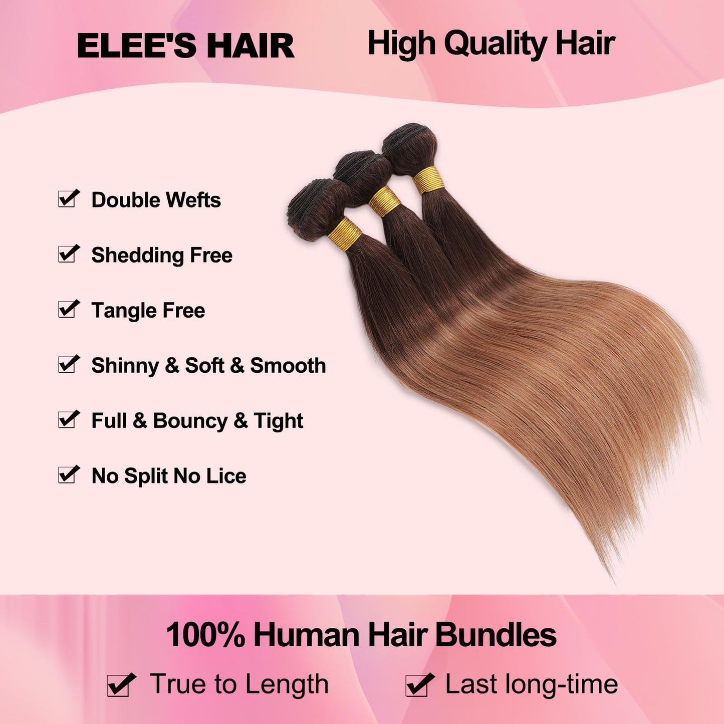 12A Ombre Bundles Human Hair Straight Human Hair 100% Unprocessed Virgin Remy Hair Bundles 2 Tone Black to Honey Brown Human Hai