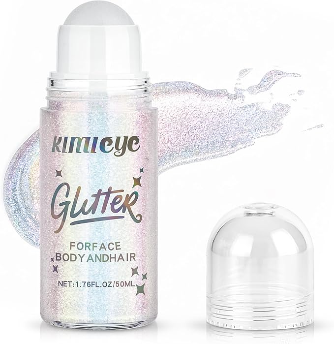 Roll-on Face Body Glitter Gel for Women, 1.69oz Large Capacity Holographic Color Changing Glitter Gel Shimmer Makeup for S...