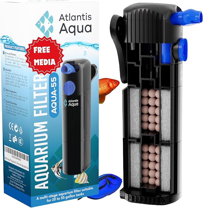 20 Gallon Fish Tank Filter up to 55 Gallons | Quiet Fish Tank Filter | Crystal Clear Water | Turtle Tank Filter | Submersi...