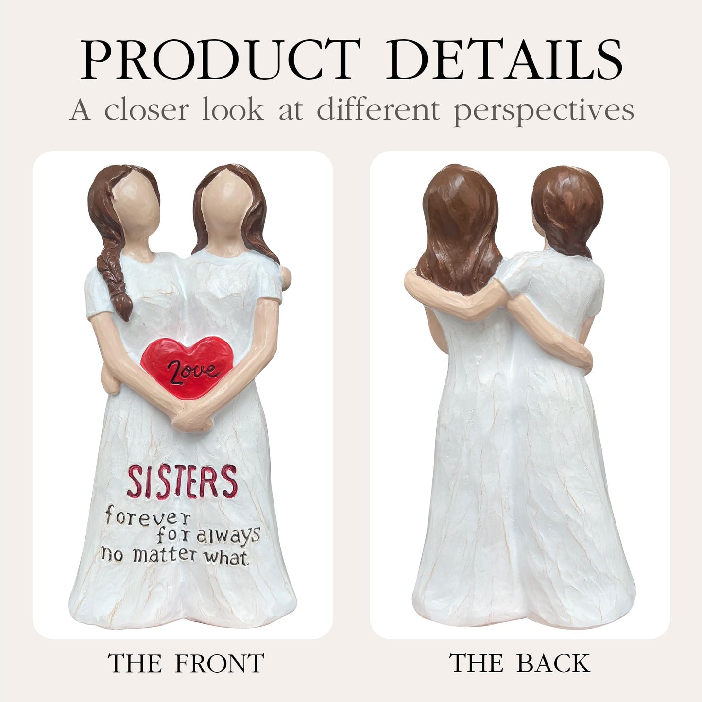 Bozspacer Best Friend Birthday Gifts for Women, Sister Figurines for Women Bestie Friendship, Sentimental Friendship Decor for Soul Sisters Best Friends, Sister Statue, 5.9 Inches Resin Doll Tabletop