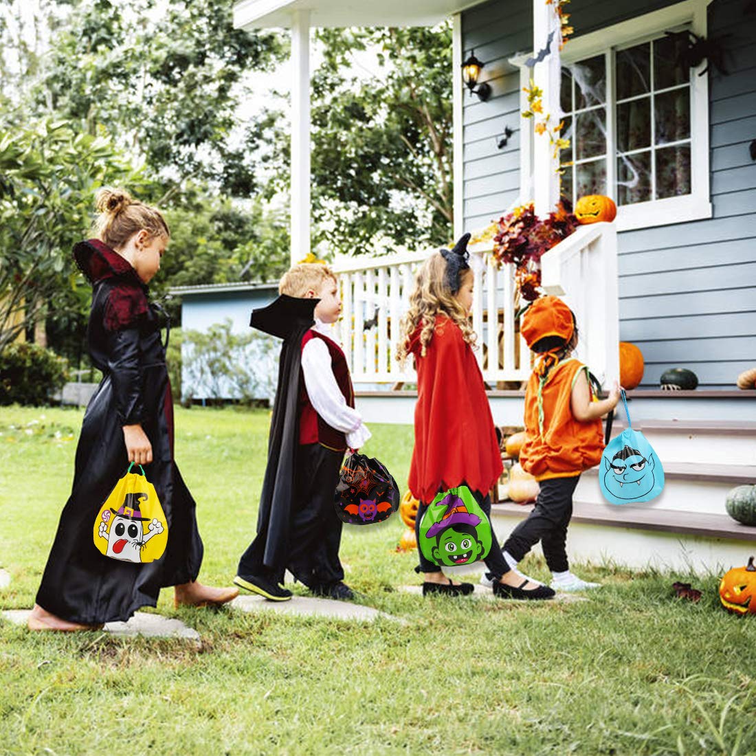 CCINEE 24pcs Drawstring Goody Bags - 12 Styles Halloween Treats Bags for Kids' Trick or Treat Party Favor Supplies