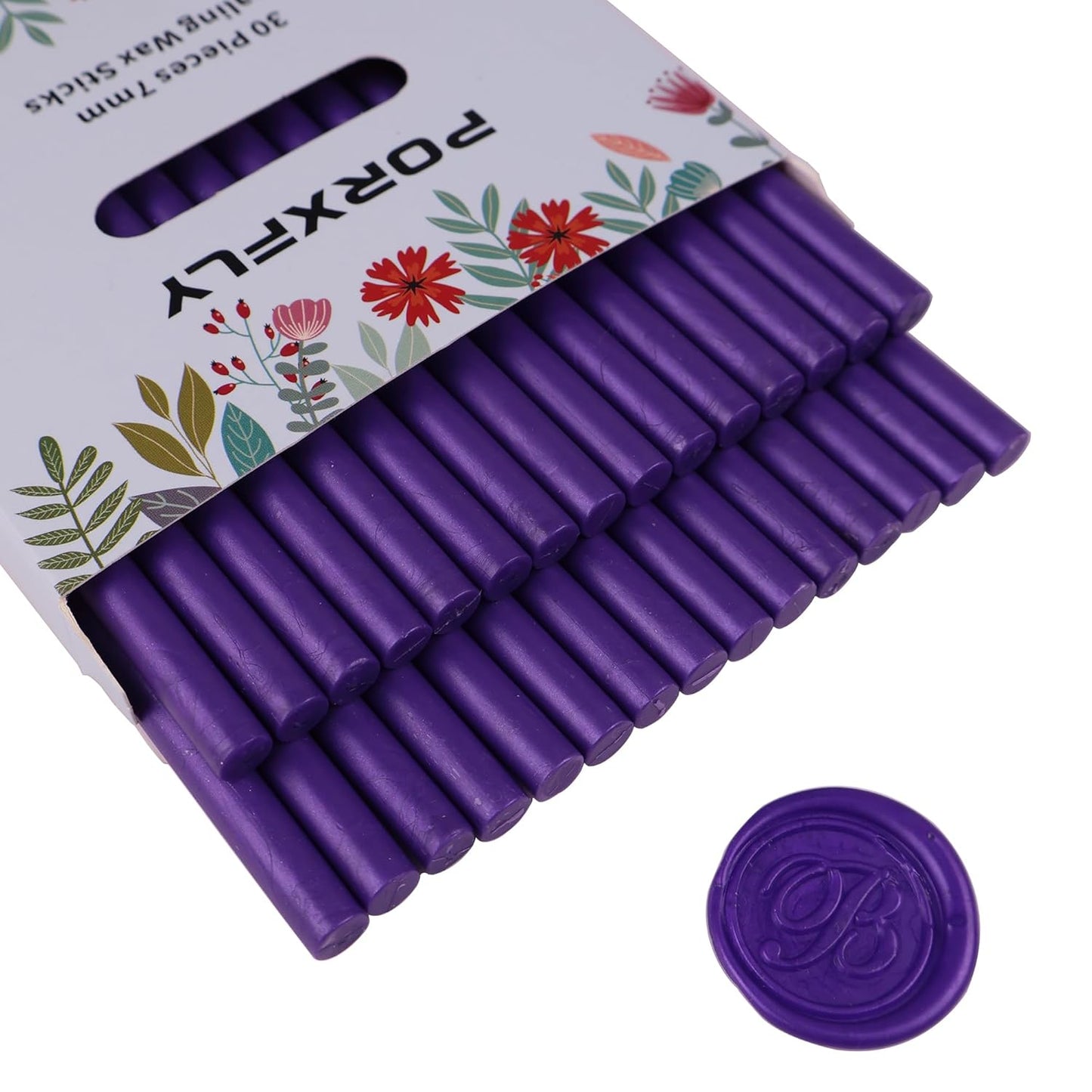 30 Pieces 7mm Sealing Wax Sticks for Glue Gun,PORXFLY Mini Wax Seal Sticks Great for Seals Stamp,Cards Envelopes,Wedding Invitations,Gift Wrapping,Wine Packages (Purple)