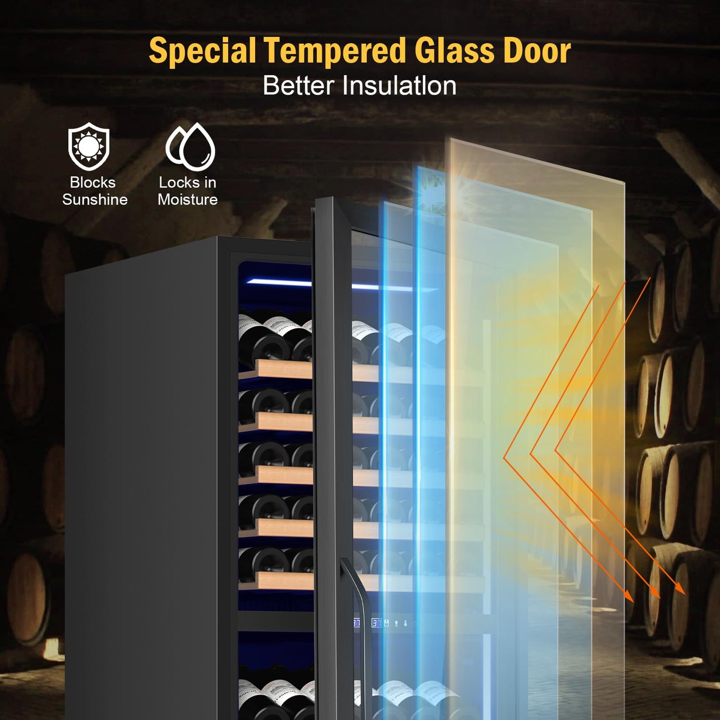 FoMup Wine Fridge Dual Zone, Freestanding Wine Cooler Refrigerator 180 Bottles Large Capacity with Sliding Rail Wooden Shelves and Door Lock, Black