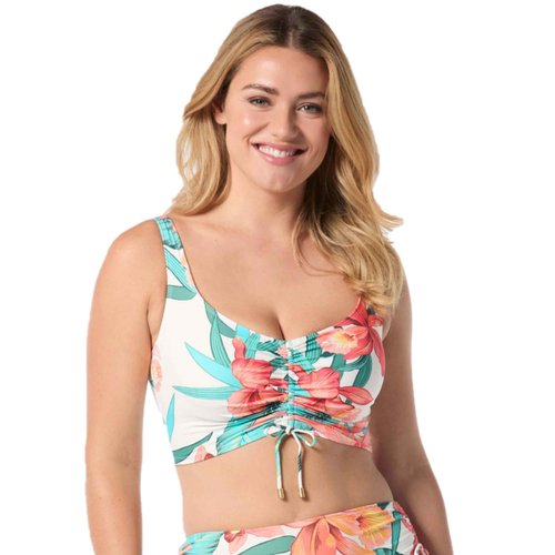 COCO REEF Elevate Bra Sized Shirred Front Underwire Bikini Top — Island Floral Swim Top 40C