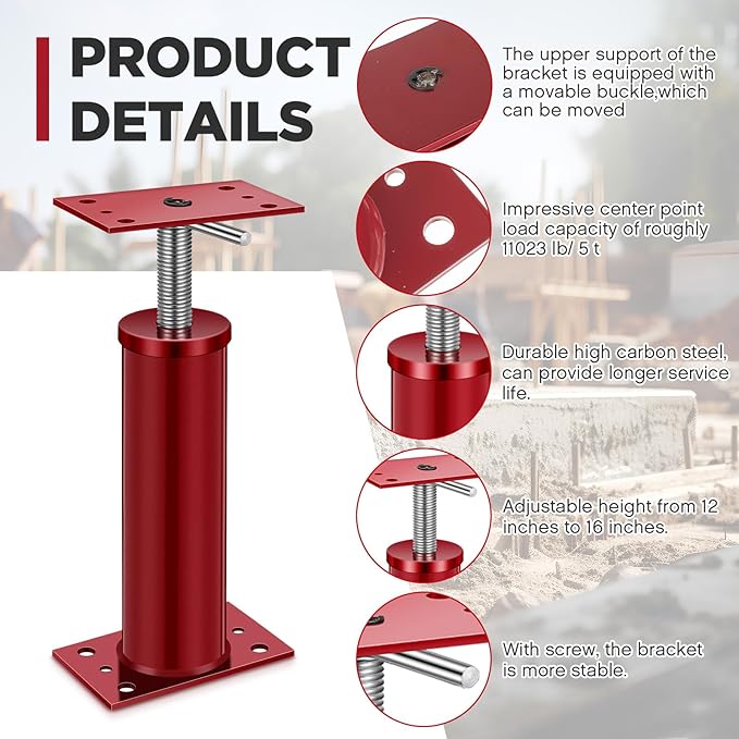 Yaocom 2 Pcs House Jacks for Leveling, Adjustable Jack Post 12"-16" Basement Floor Jack, Supports Stabilizer Screw Jacks for House Foundation, Stairs, Porches, Roof Beams, Load Capacity 11023 Lbs
