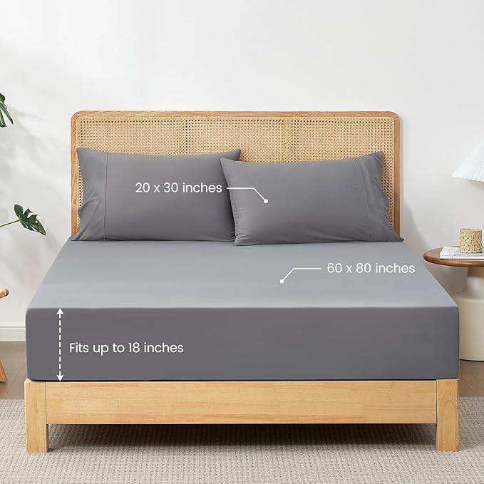 Cozy Bliss Premium Cooling Sheet Set Queen Size, Q-Max>0.4, 3PCS No Flat Sheet with 2 Pillowcases, Breathable Fitted Sheet for Hot Sleepers & Night Sweats, Deep Pocket Up to 18 Inches, Dark Grey
