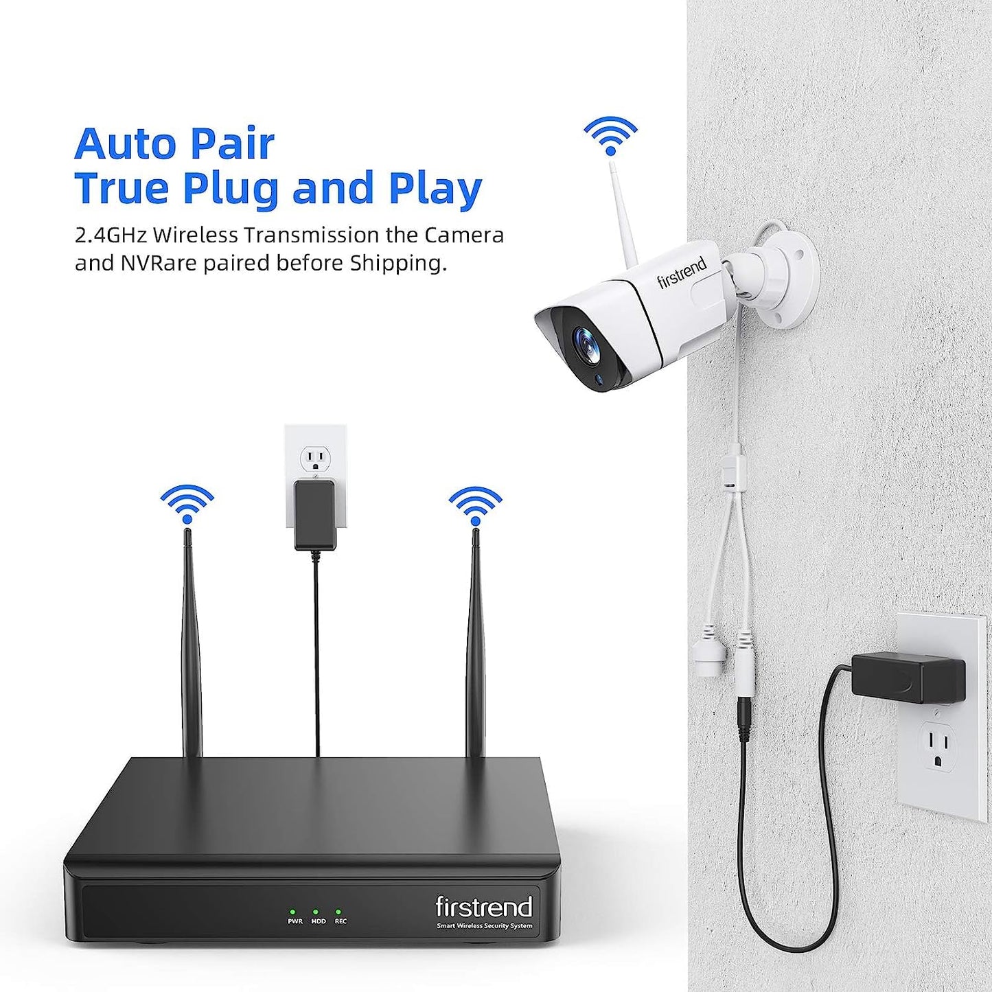 (2026 New) Firstrend WiFi Wireless Security Camera System, Wireless NVR System with 4pcs Security Bullet Camera and 2TB HDD, 2-Way Audio, AI Human Detection,Night Vision and 24/7 Recording