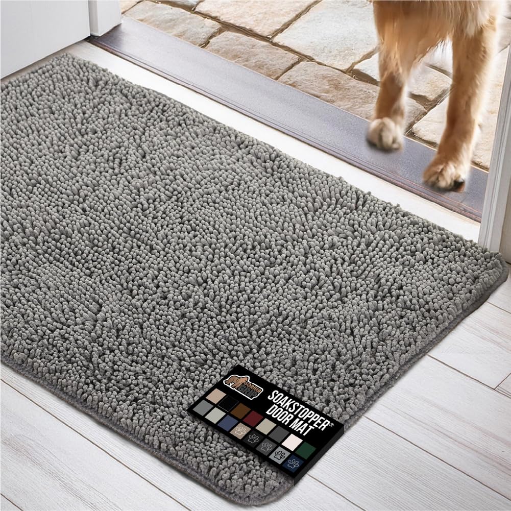 GORILLA GRIP Dog Doormat, Absorbent Doormats for Muddy Dogs Paws, Machine Washable Soakstopper Rugs, Cleaner Floors, US Designed Pet Bed Door Mat, Indoor Entrance Pets Rug, Mats 24x17 Gray