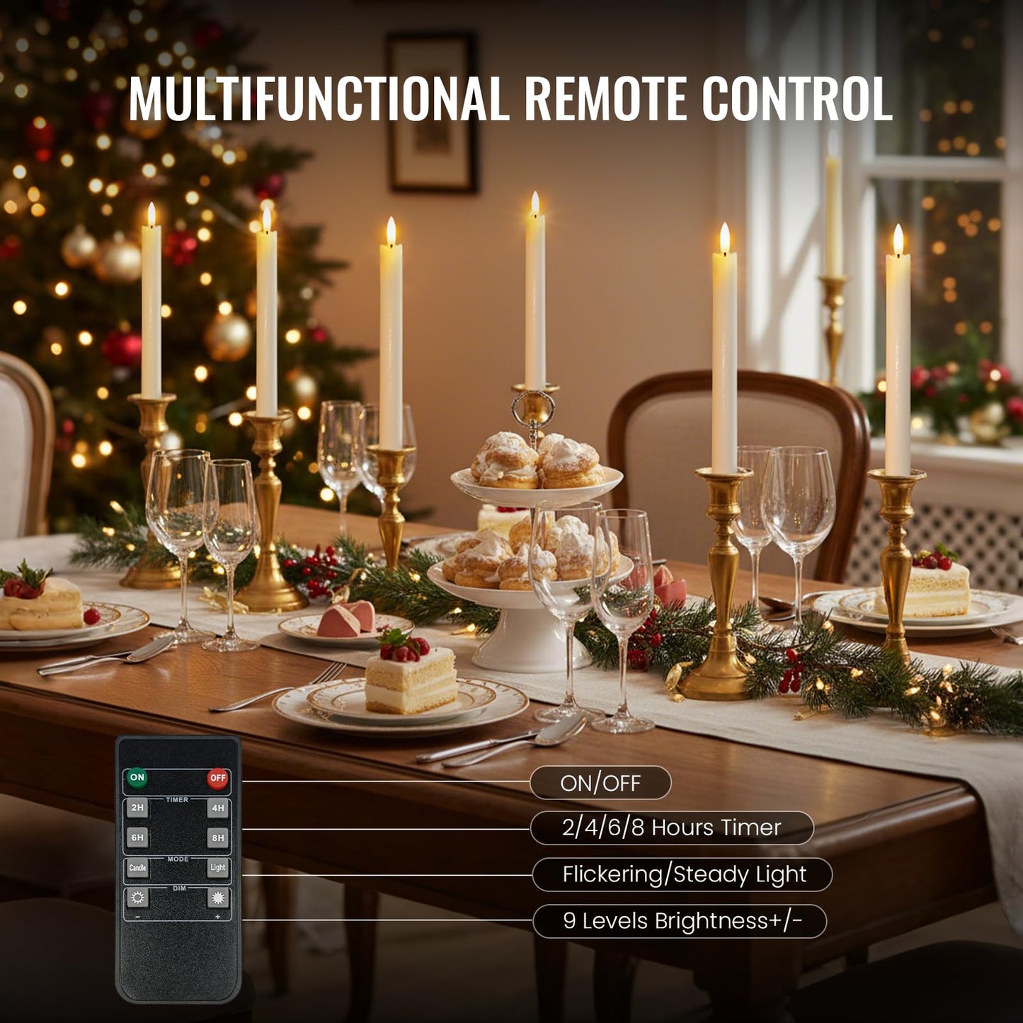 Rechargeable Flameless Taper Candles, 6 Pcs Real Wax Rechargeable LED Candles Flickering with Remote Timer and Charging Base, Battery Operated Candlesticks for Christmas Wedding Party Home Decor