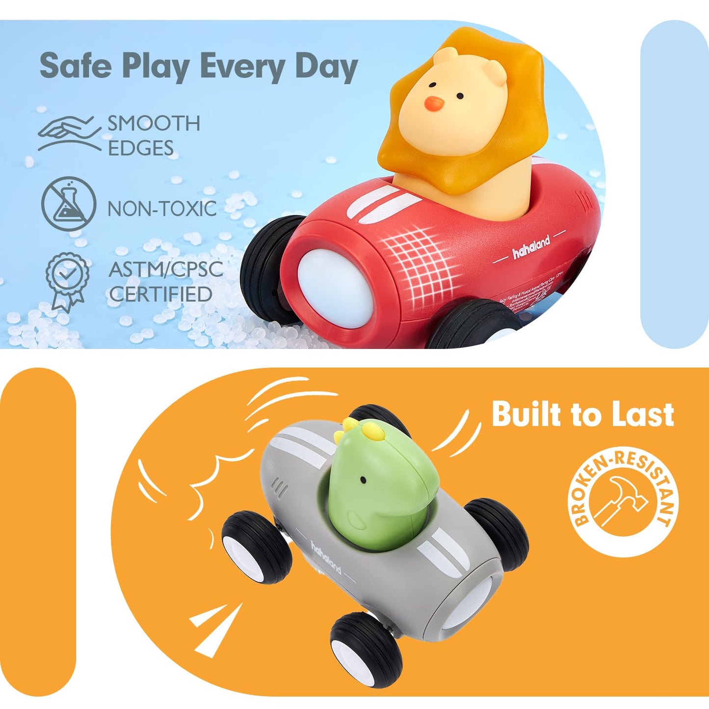 hahaland Push and Go Car Toys for Toddlers 1-3 Musical Light up Toys for 1 Year Old Boy Gifts, Push Car Crawling Baby Toys 12-18 Months One Year Old Birthday Christmas Baby Gifts for Boy Girls, 3 PCS