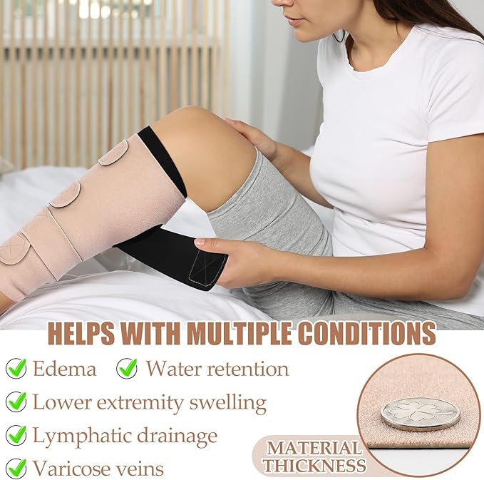 Croknit 3 Pairs Lymphedema Compression Leg Wraps Adjustable Lower Leg Cover up Medical Shin Splint Wrap for Heaviness Fatigue(Black-complexion Leg Wrap)