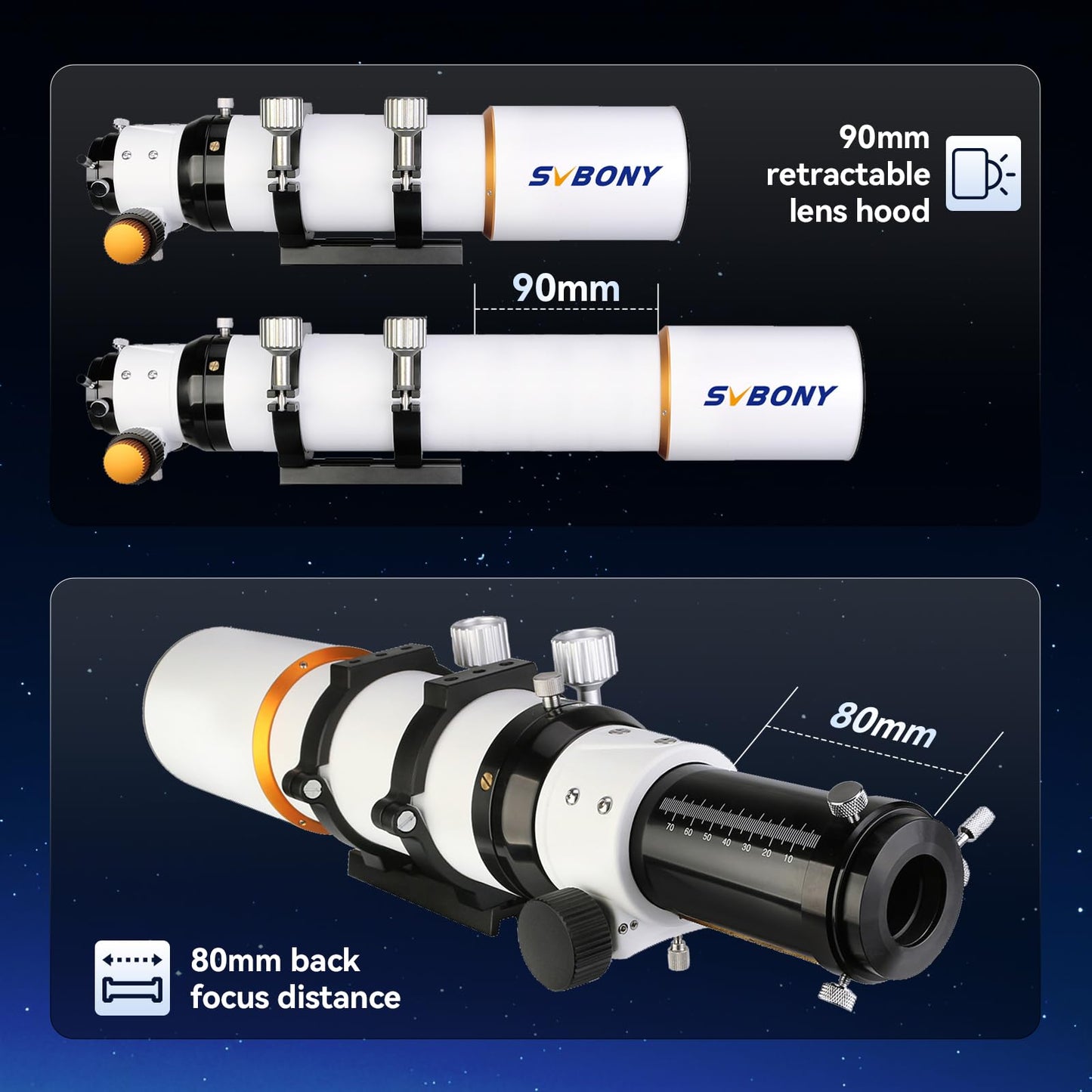 SVBONY SV503 Refractor Telescope, 80mm F7 Extra Low Dispersion Achromatic Refractor OTA, Dual-Speed Focuser, Telescope for Adults, for Astronomical Observation and Photography