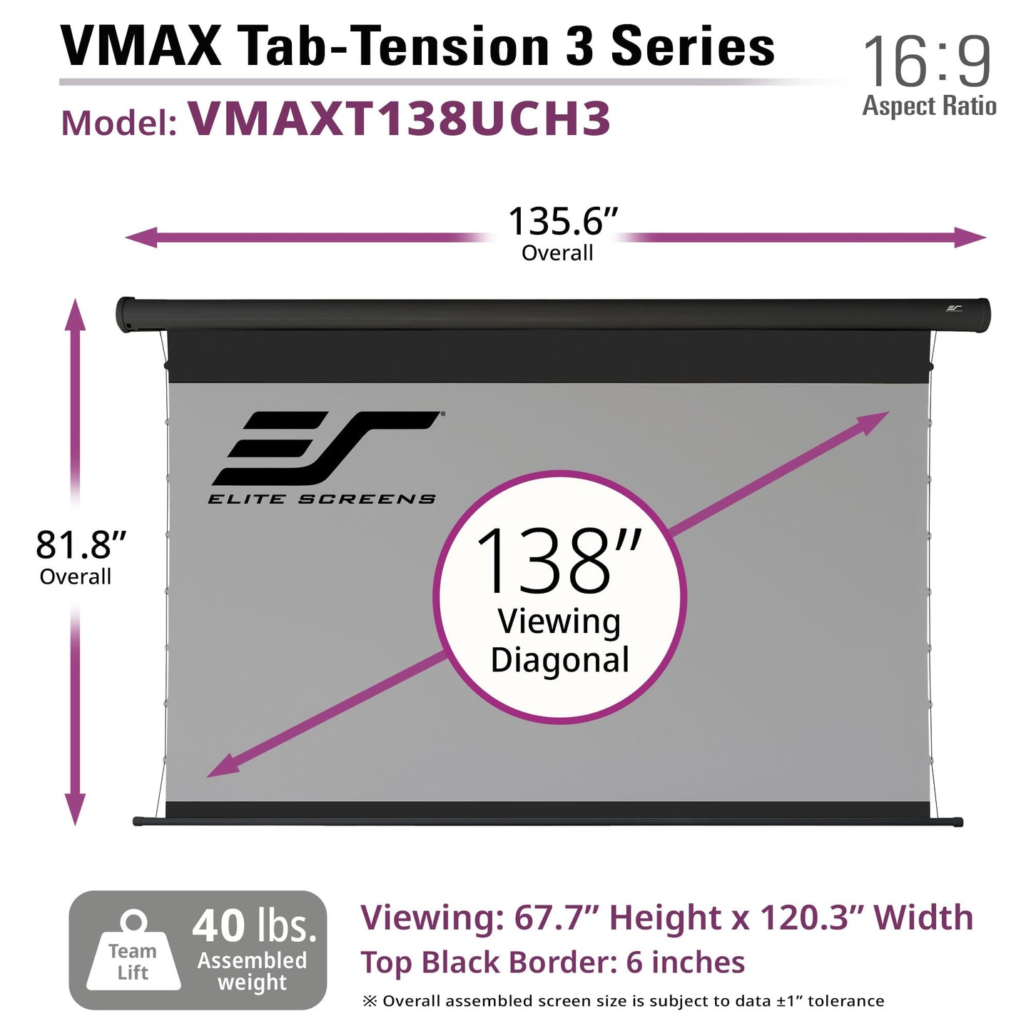 Elite Screens VMAX Tab-Tension 3 Series, 138 INCH Motorized Projector Screen, 16:9 CineGrey High Contrast Electric Drop-Down, 4K/8K HDR, IR/RF Remote, VMAXT138UCH3
