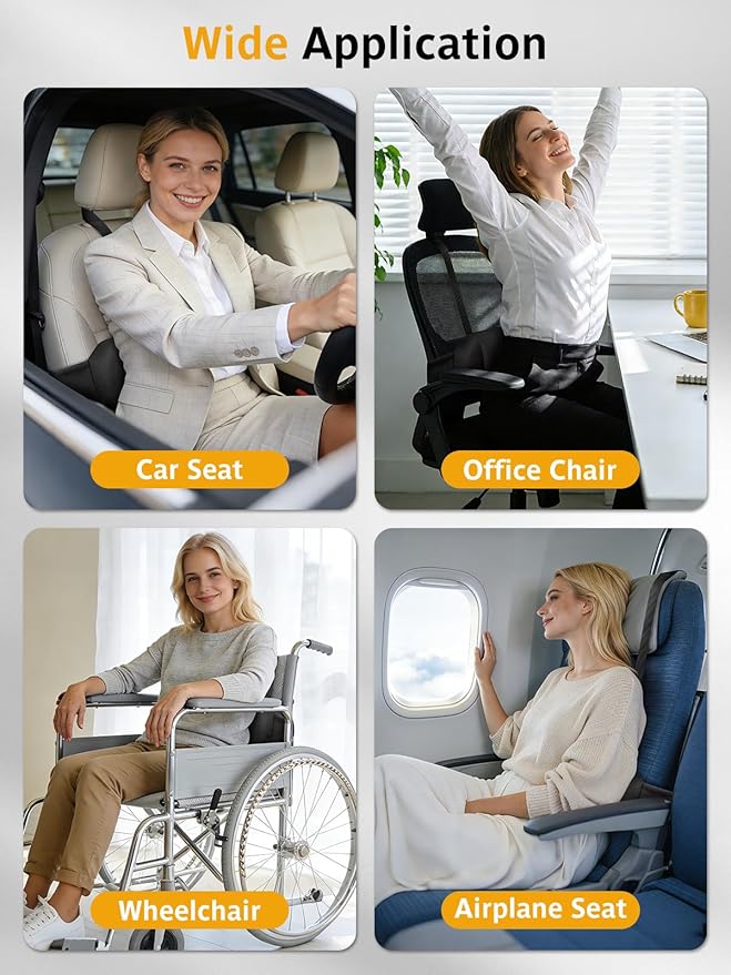 Adjustable Car Seat Lumbar Support Pillow Dual Straps Memory Foam Lower Back Waist Support Cushion with Convex Point Design Removable Cover for Vehicle SUVs Driving Travel Accessories Office Chair