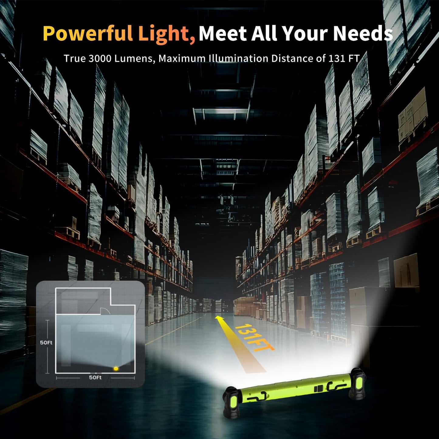 MechaniLite Under Hood Work Light Bar, 3000LM LED Magnetic Light Bar with Hooks, 5200mAh Cordless Rechargeable Hood Light for Mechanic/Car Repairing/Garage-Green