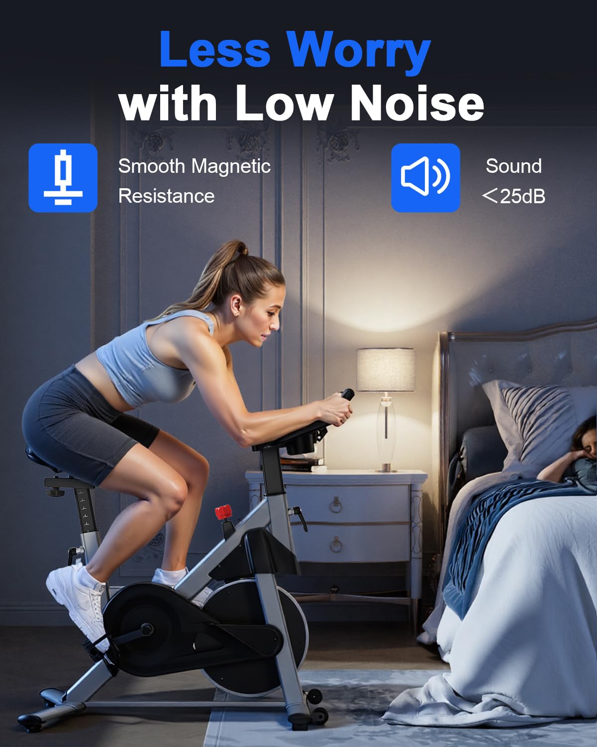 Superun Exercise Bike, Stationary Bikes for Home with Brake Pad, Low Noise Spin Bike with 300LBS Weight Capacity, Indoor Cycling for Home Gym with Pad Mount LCD Monitor and Cup Holder